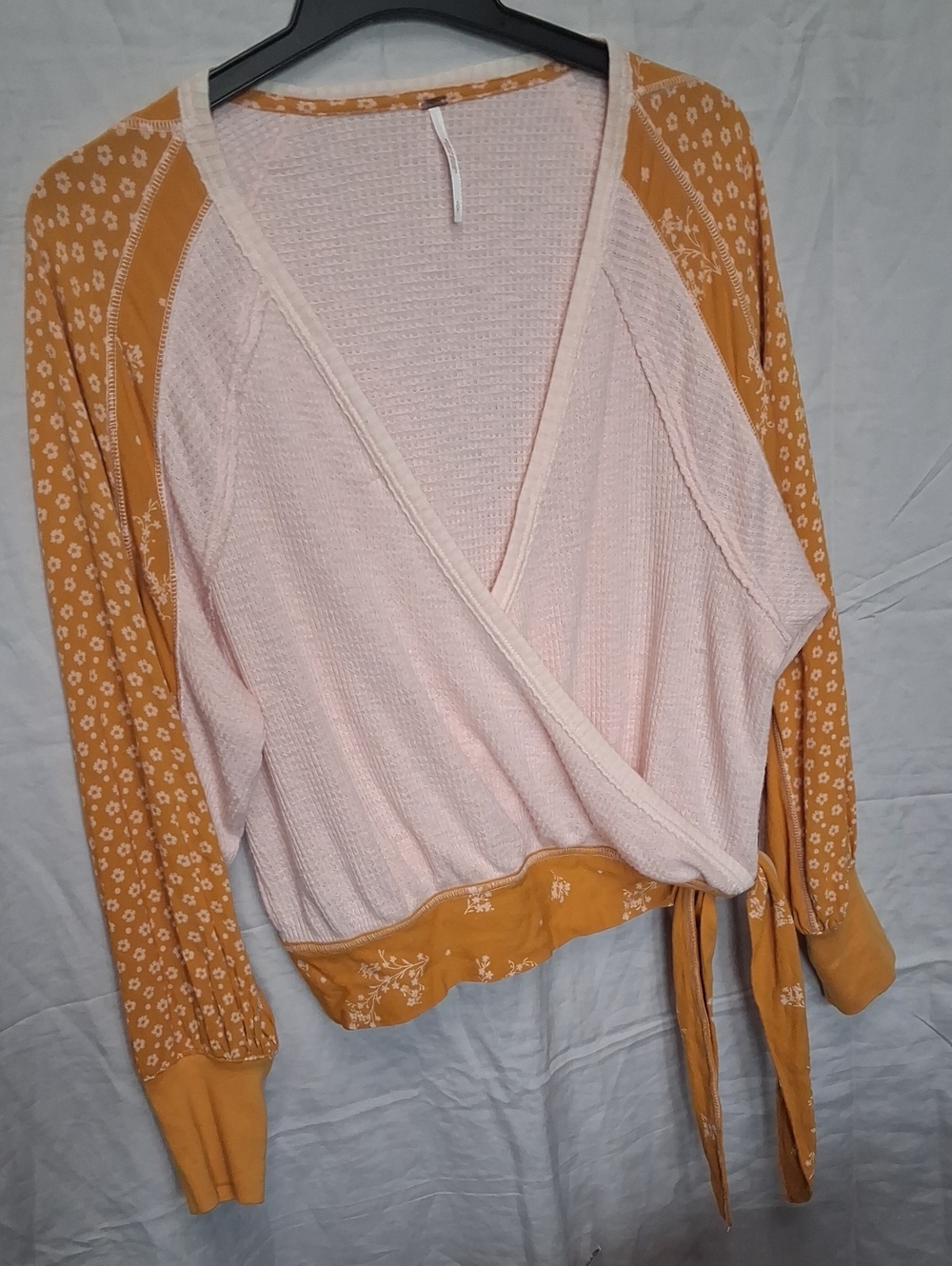 Free People Pink and Mustard Wrap Blouse